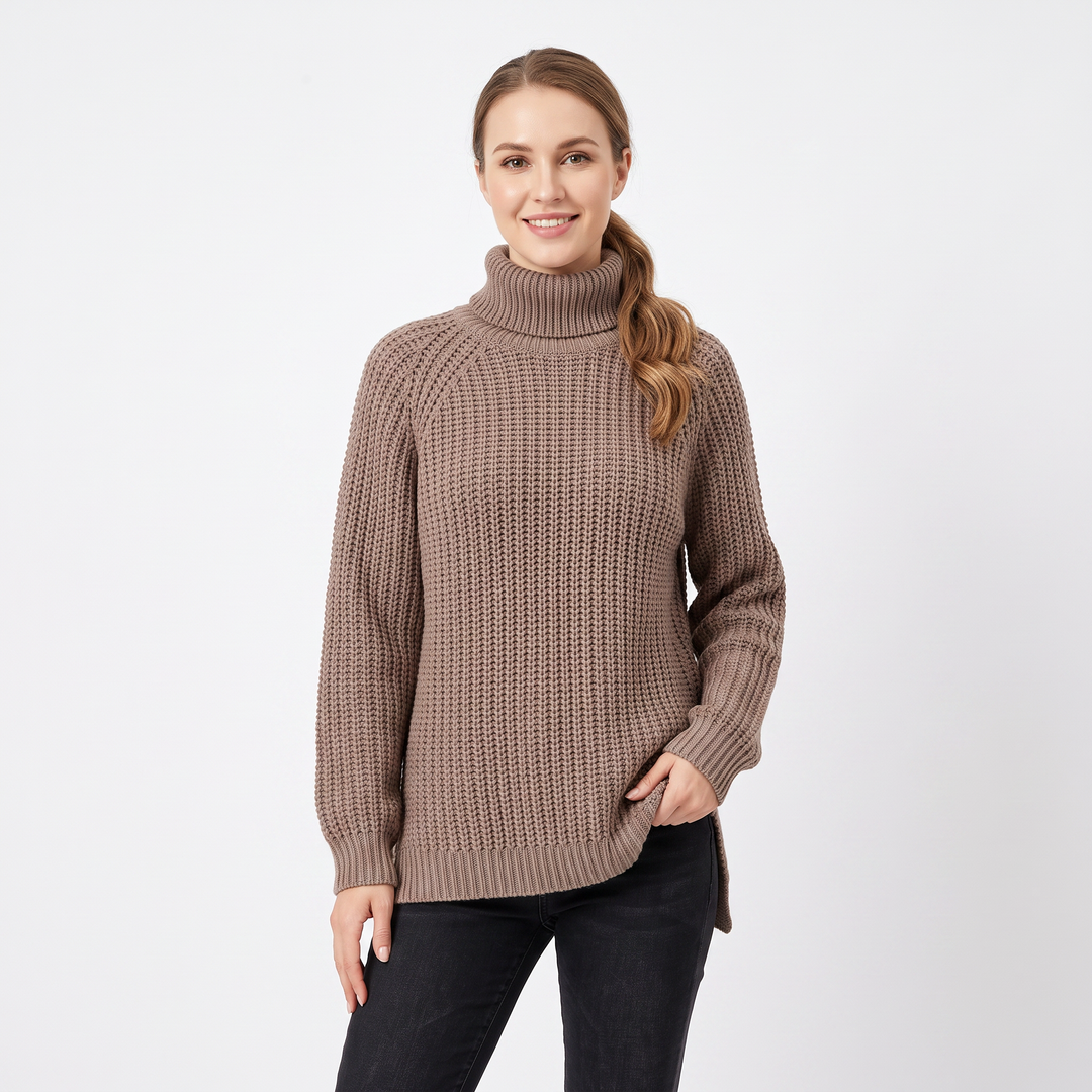 Women's Chunky Turtleneck Sweater Balloon Sleeve Ribbed Knit Pullover