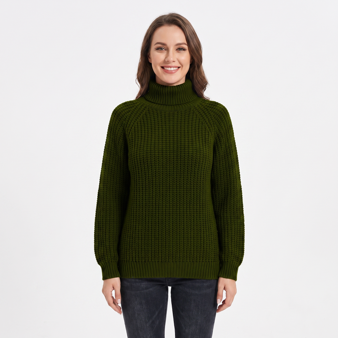 Women's Chunky Turtleneck Sweater Balloon Sleeve Ribbed Knit Pullover