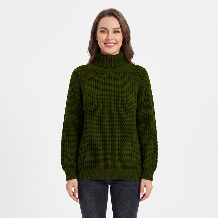 Women's Chunky Turtleneck Sweater Balloon Sleeve Ribbed Knit Pullover