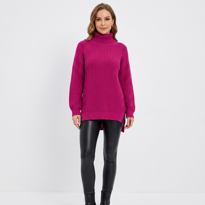 Women's Chunky Turtleneck Sweater Balloon Sleeve Ribbed Knit Pullover