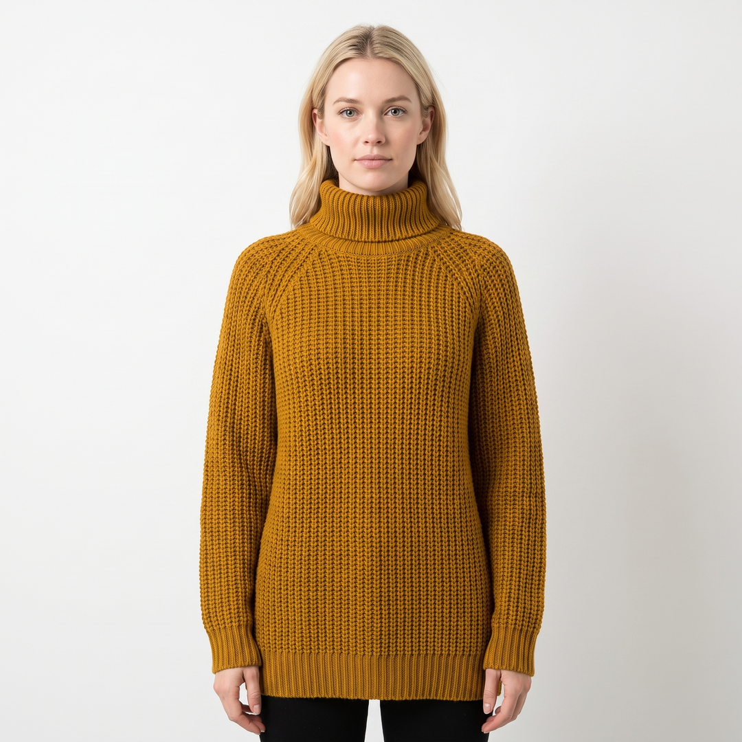 Women's Chunky Turtleneck Sweater Balloon Sleeve Ribbed Knit Pullover