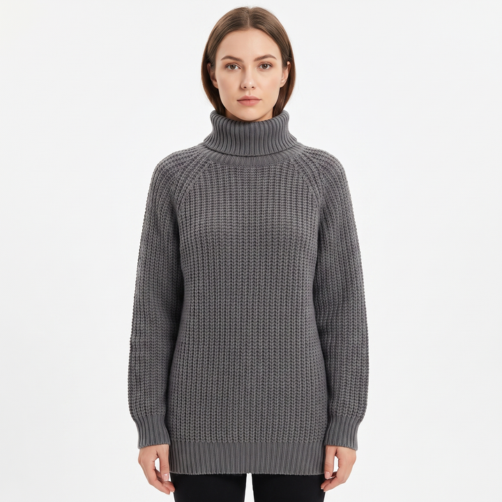 Women's Chunky Turtleneck Sweater Balloon Sleeve Ribbed Knit Pullover