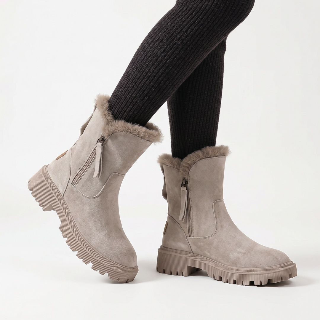 Women's Fur Trim Platform Boots Chunky Sole Suede Winter Boots