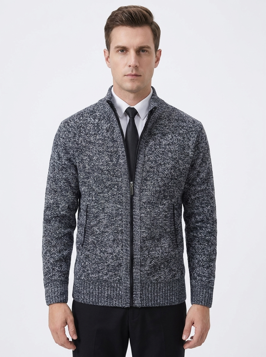 Men's Knit Cardigan Full-Zip Stand Collar Sweater Jacket