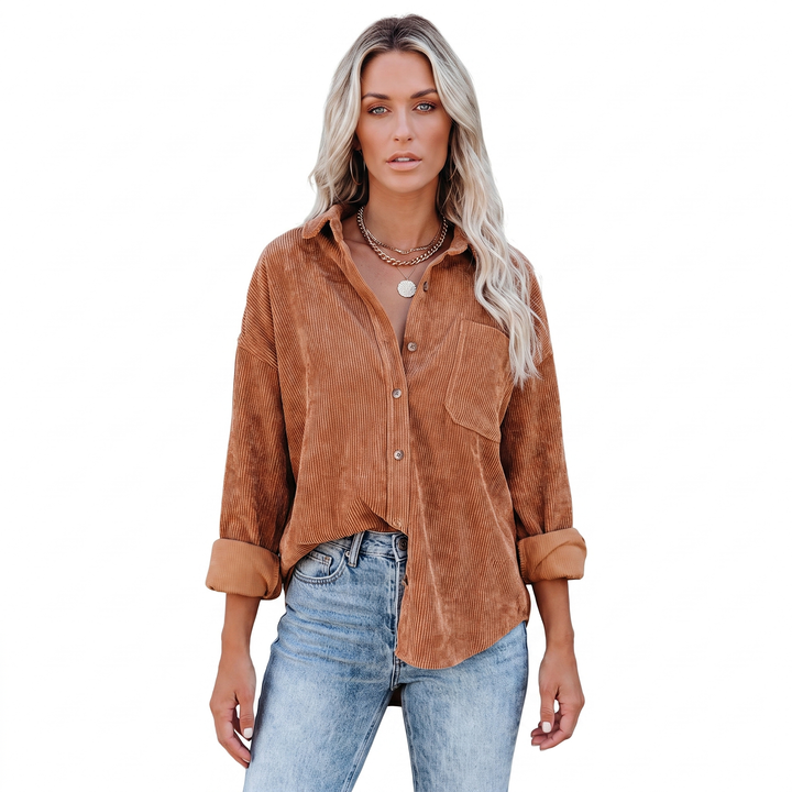 Women's Corduroy Shirt Oversized Button Down Long Sleeve Blouse