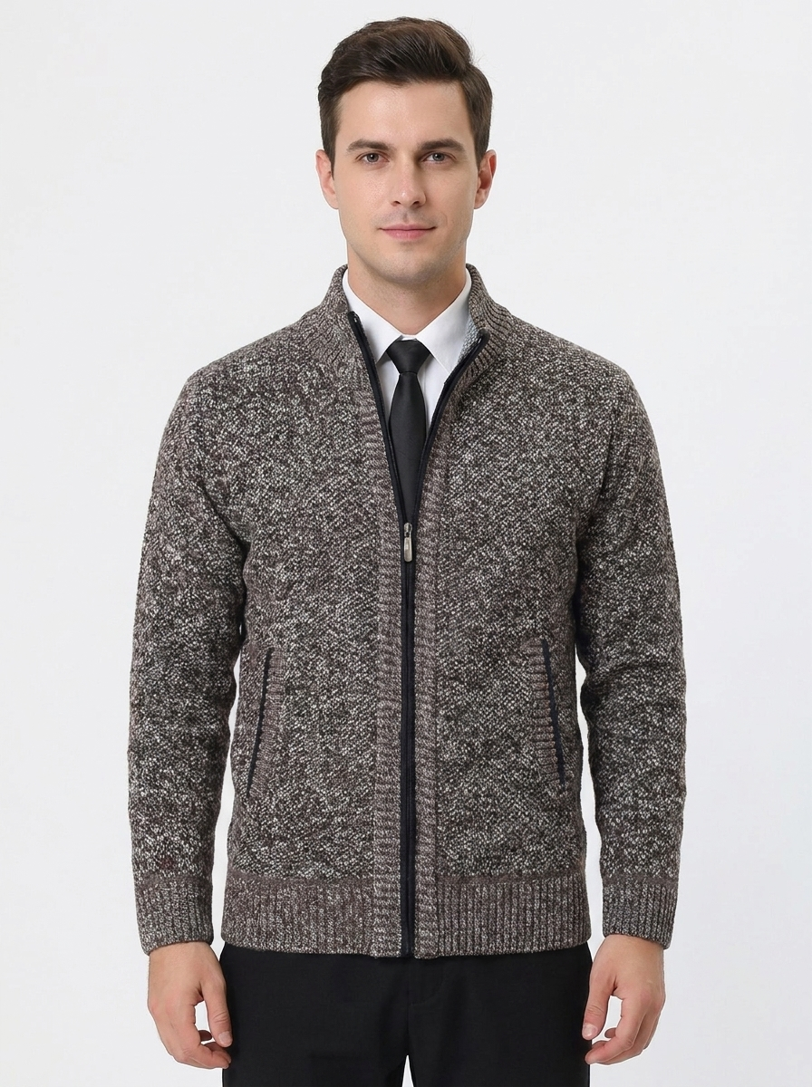 Men's Knit Cardigan Full-Zip Stand Collar Sweater Jacket
