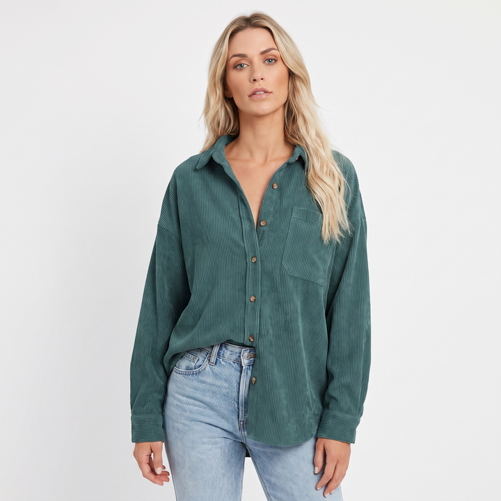 Women's Corduroy Shirt Oversized Button Down Long Sleeve Blouse