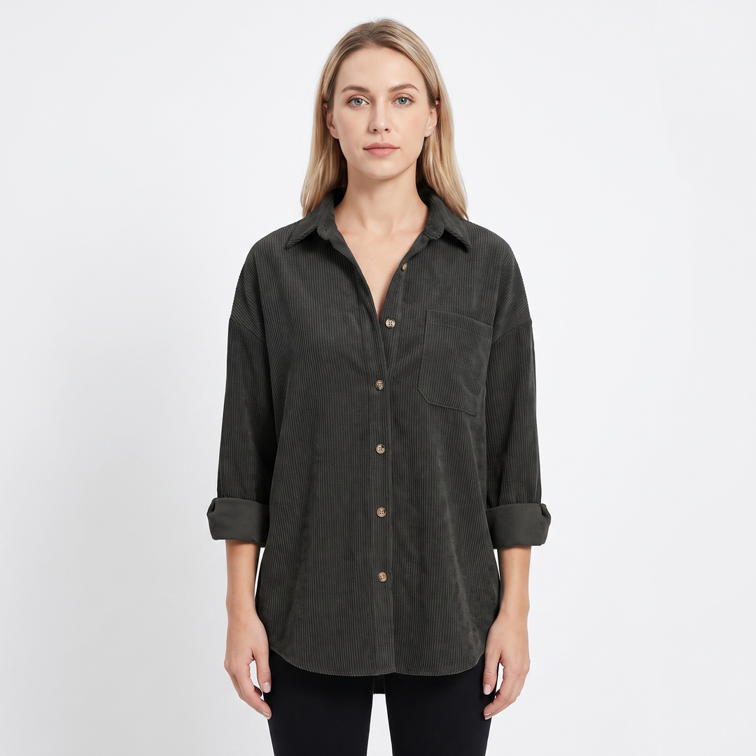 Women's Corduroy Shirt Oversized Button Down Long Sleeve Blouse