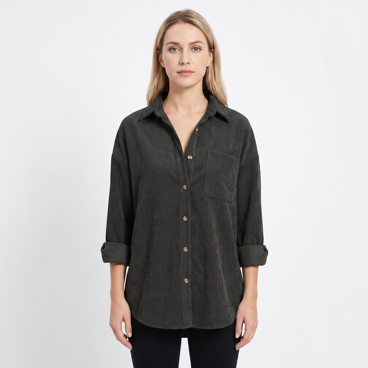 Women's Corduroy Shirt Oversized Button Down Long Sleeve Blouse