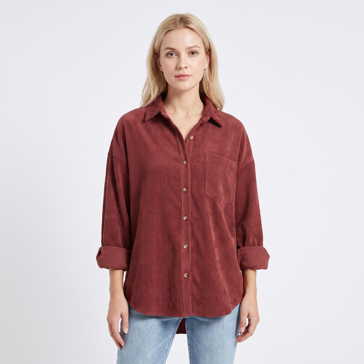Women's Corduroy Shirt Oversized Button Down Long Sleeve Blouse