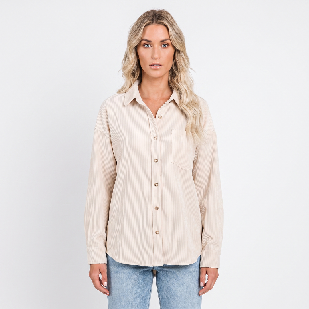 Women's Corduroy Shirt Oversized Button Down Long Sleeve Blouse