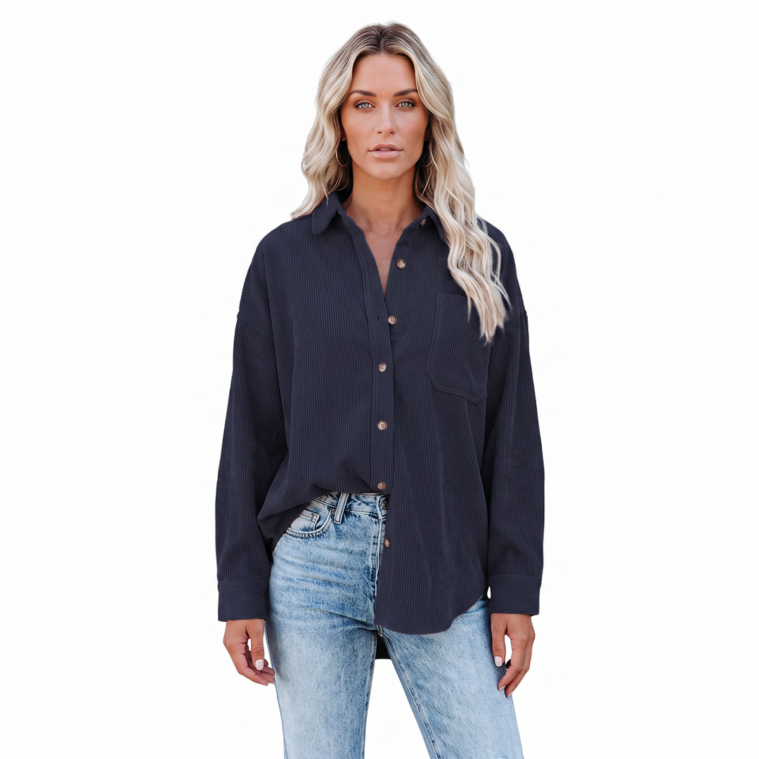 Women's Corduroy Shirt Oversized Button Down Long Sleeve Blouse