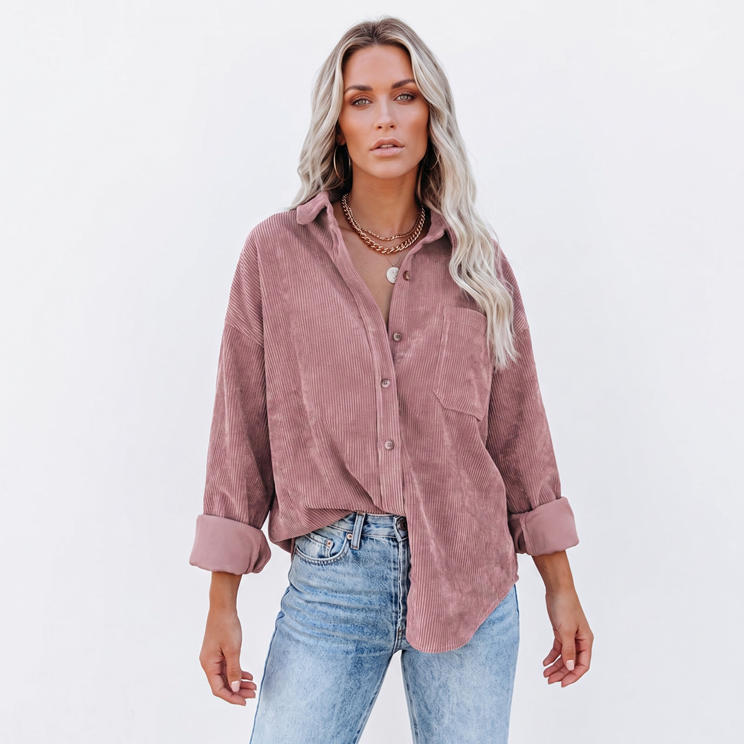 Women's Corduroy Shirt Oversized Button Down Long Sleeve Blouse