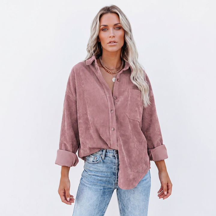 Women's Corduroy Shirt Oversized Button Down Long Sleeve Blouse