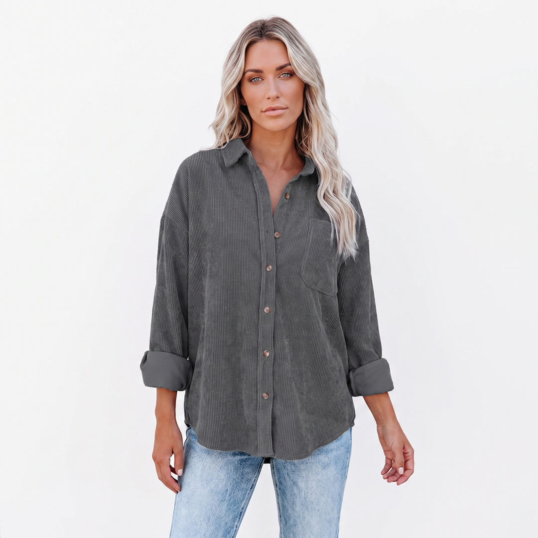 Women's Corduroy Shirt Oversized Button Down Long Sleeve Blouse