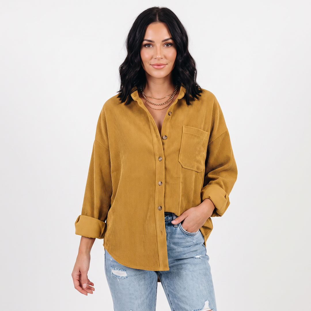 Women's Corduroy Shirt Oversized Button Down Long Sleeve Blouse