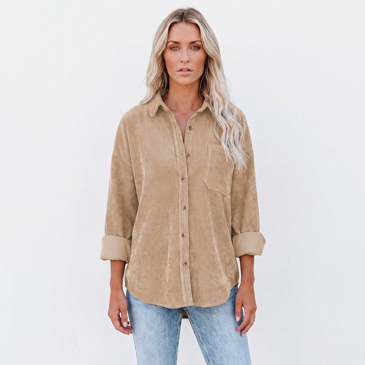 Women's Corduroy Shirt Oversized Button Down Long Sleeve Blouse