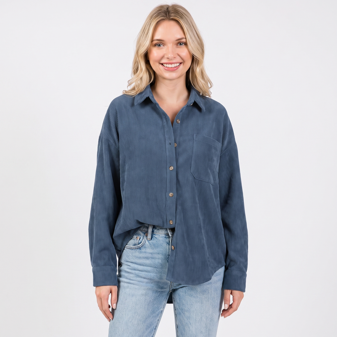 Women's Corduroy Shirt Oversized Button Down Long Sleeve Blouse