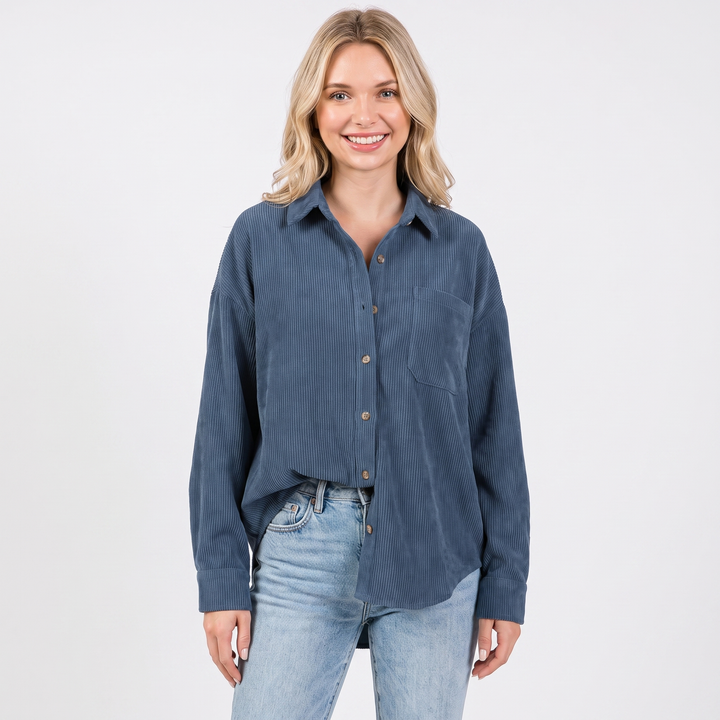 Women's Corduroy Shirt Oversized Button Down Long Sleeve Blouse
