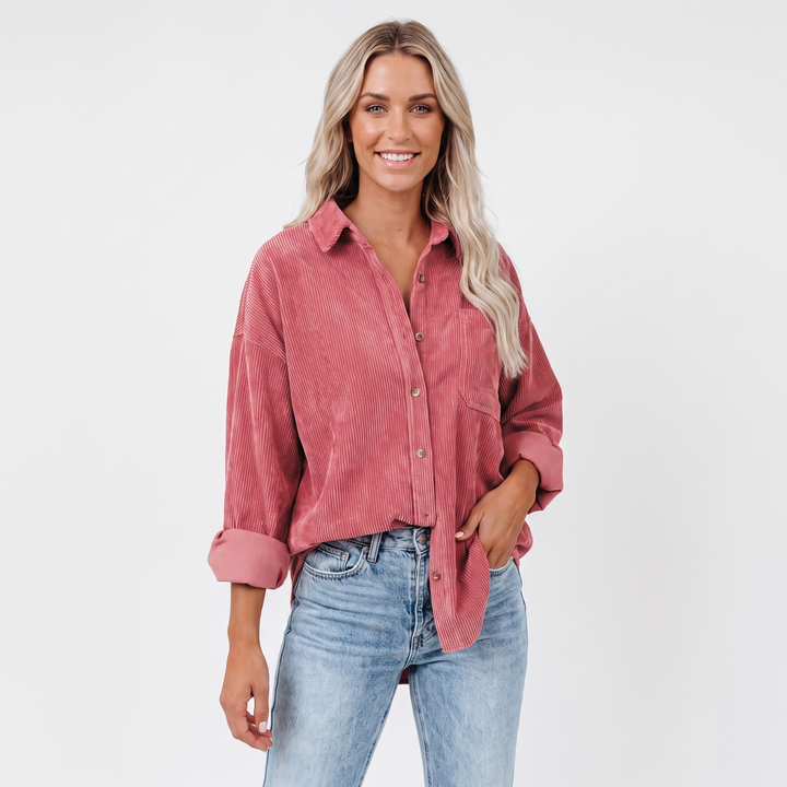 Women's Corduroy Shirt Oversized Button Down Long Sleeve Blouse