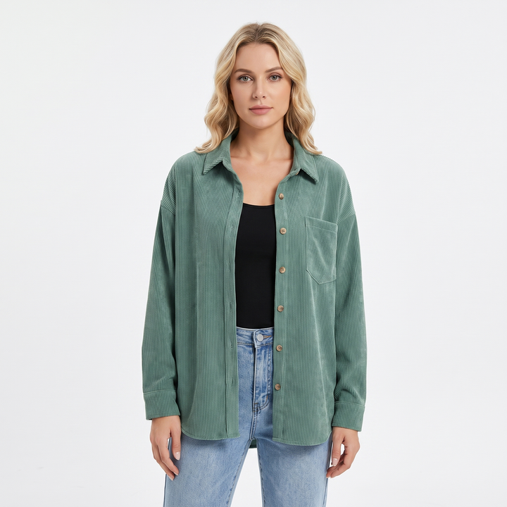 Women's Corduroy Shirt Oversized Button Down Long Sleeve Blouse