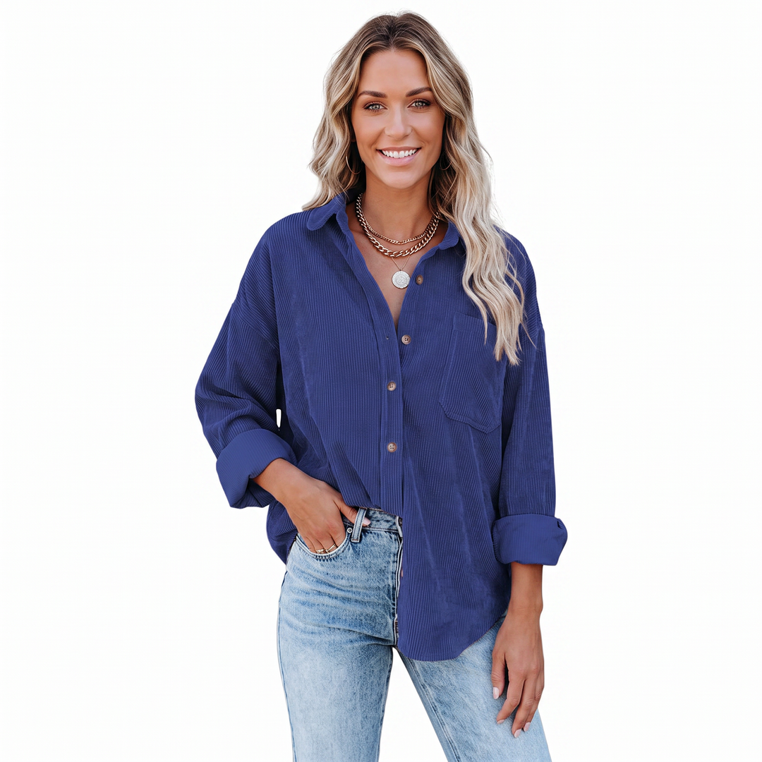 Women's Corduroy Shirt Oversized Button Down Long Sleeve Blouse