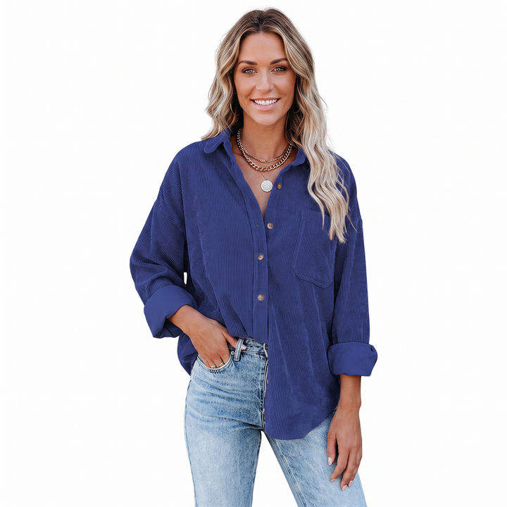Women's Corduroy Shirt Oversized Button Down Long Sleeve Blouse