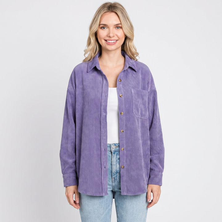 Women's Corduroy Shirt Oversized Button Down Long Sleeve Blouse