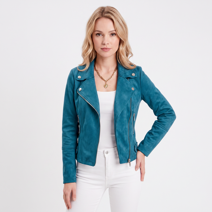 Women's Suede Moto Jacket Cropped Asymmetric Zip Biker Jacket