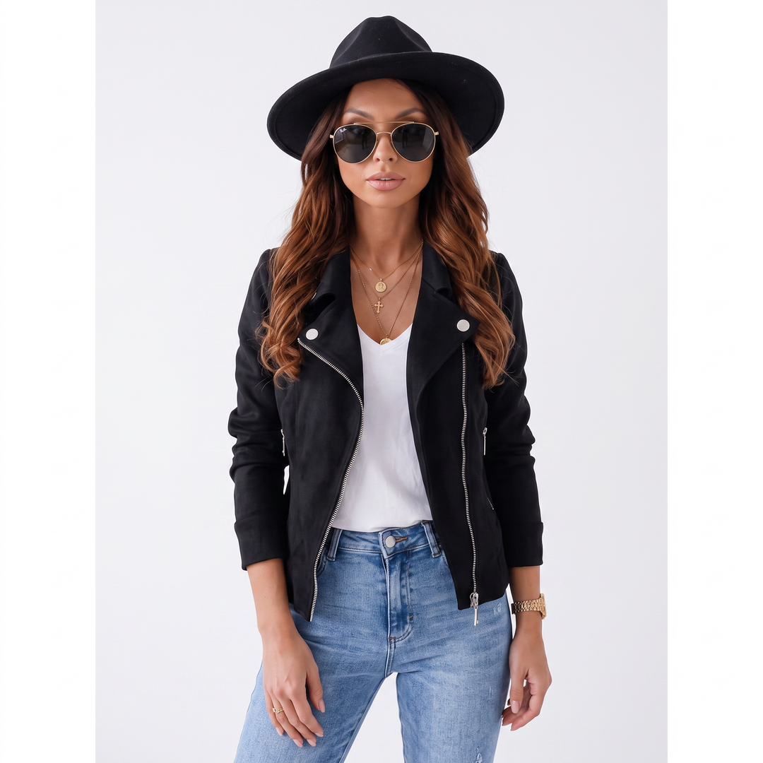 Women's Suede Moto Jacket Cropped Asymmetric Zip Biker Jacket