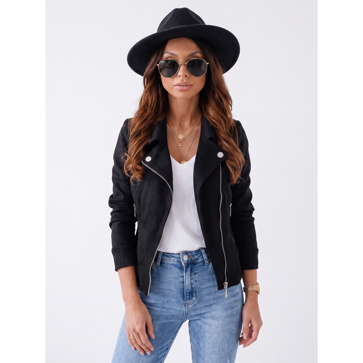 Women's Suede Moto Jacket Cropped Asymmetric Zip Biker Jacket