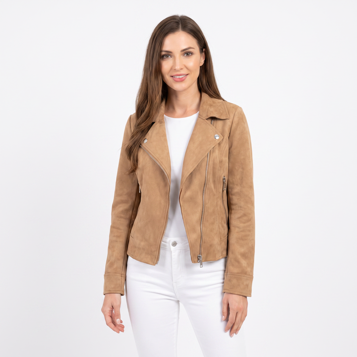 Women's Suede Moto Jacket Cropped Asymmetric Zip Biker Jacket