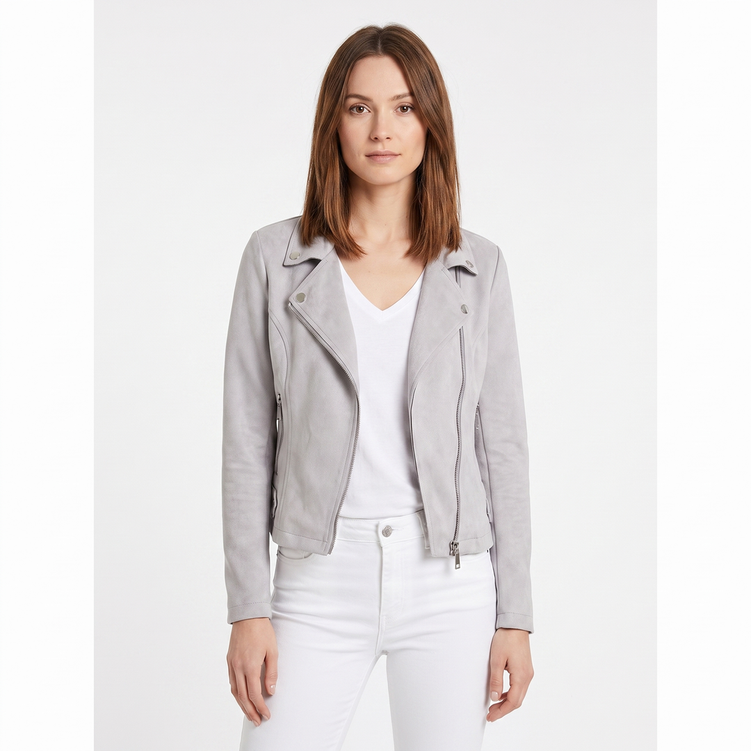 Women's Suede Moto Jacket Cropped Asymmetric Zip Biker Jacket