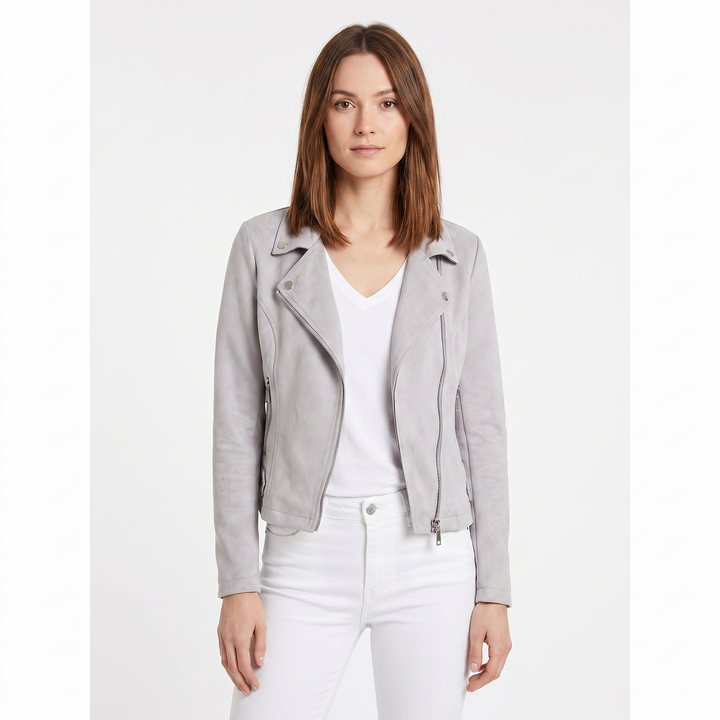 Women's Suede Moto Jacket Cropped Asymmetric Zip Biker Jacket