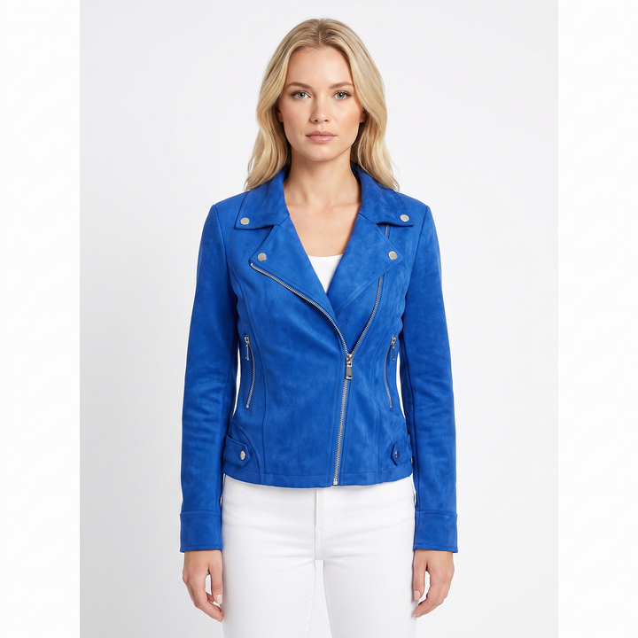 Women's Suede Moto Jacket Cropped Asymmetric Zip Biker Jacket