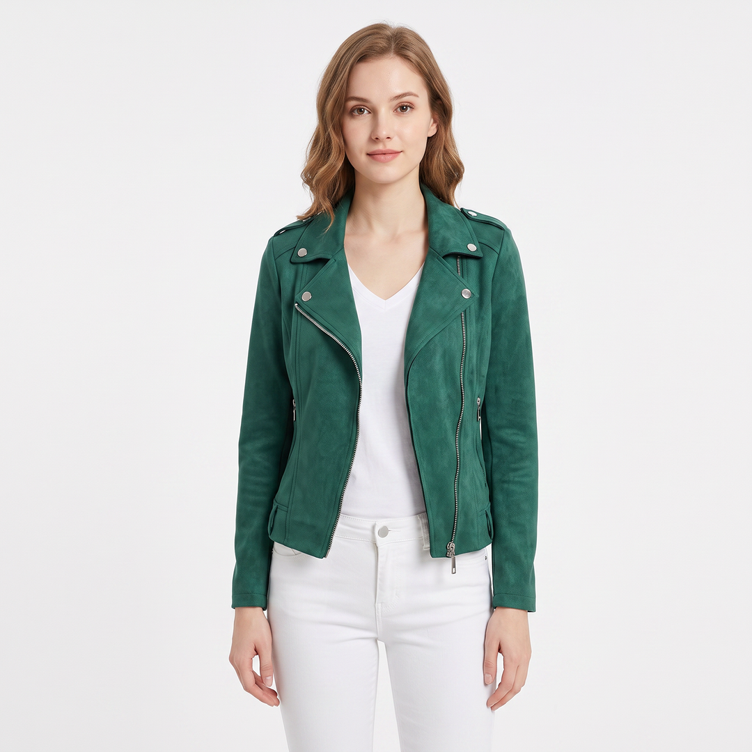 Women's Suede Moto Jacket Cropped Asymmetric Zip Biker Jacket
