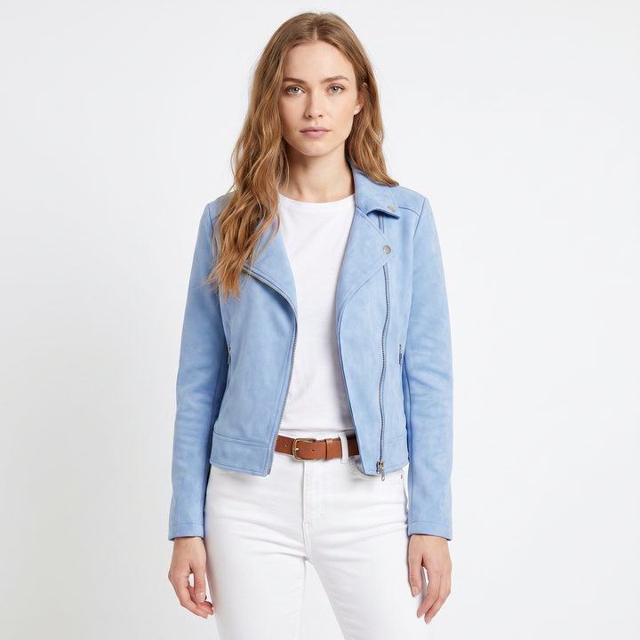 Women's Suede Moto Jacket Cropped Asymmetric Zip Biker Jacket