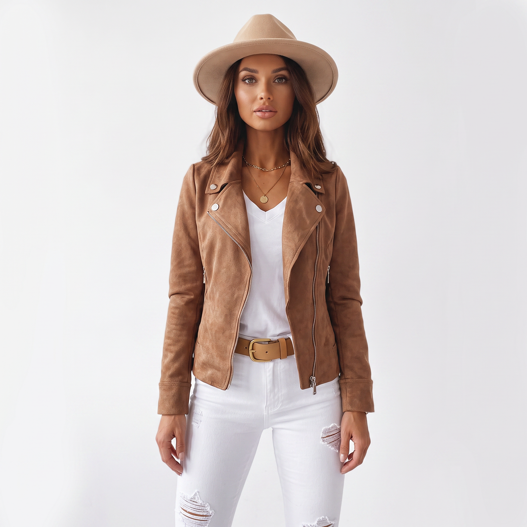 Women's Suede Moto Jacket Cropped Asymmetric Zip Biker Jacket