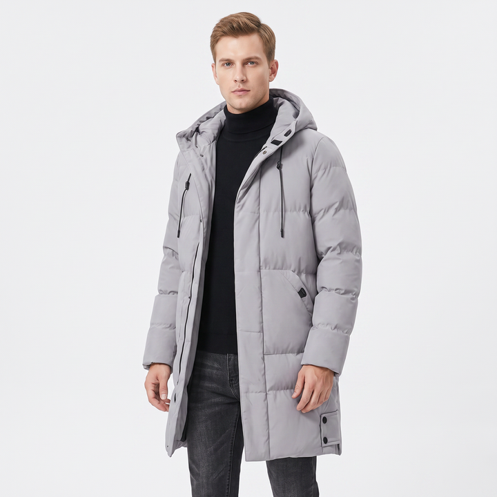 Men's Long Puffer Coat Hooded Quilted Padded Winter Parka