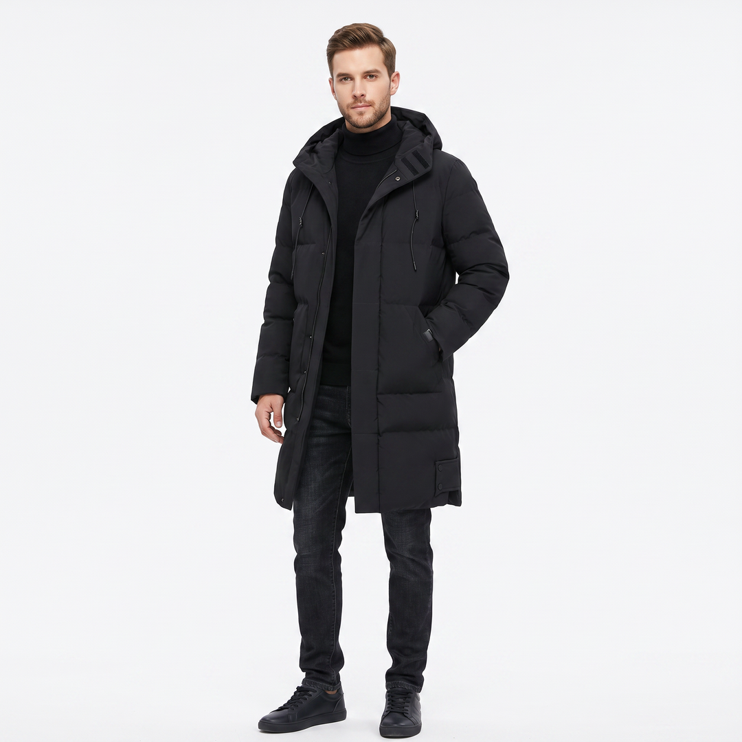 Men's Long Puffer Coat Hooded Quilted Padded Winter Parka