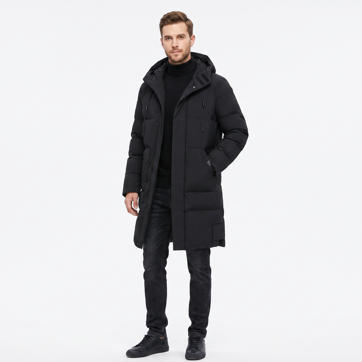 Men's Long Puffer Coat Hooded Quilted Padded Winter Parka