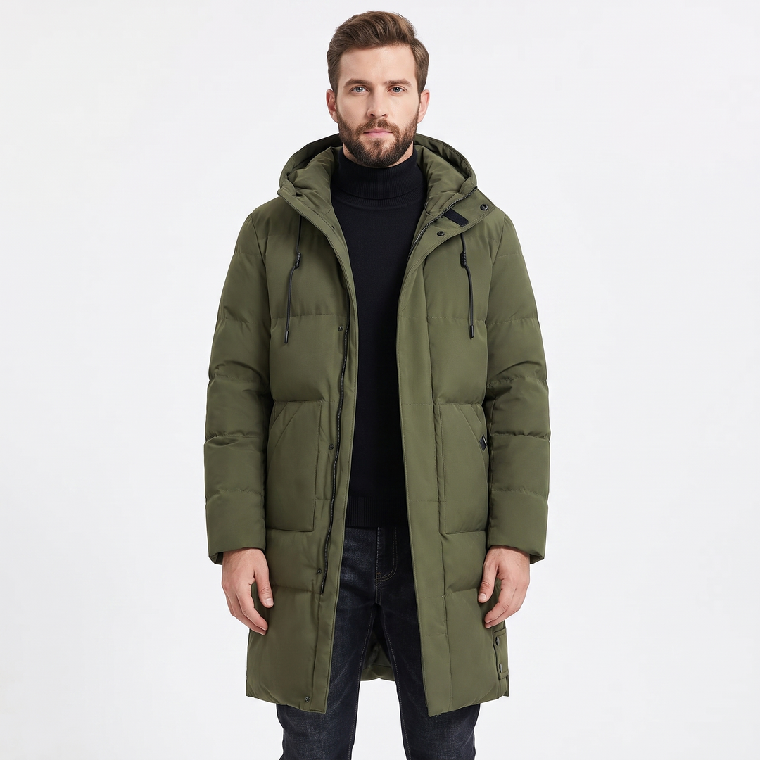 Men's Long Puffer Coat Hooded Quilted Padded Winter Parka