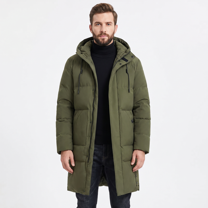Men's Long Puffer Coat Hooded Quilted Padded Winter Parka