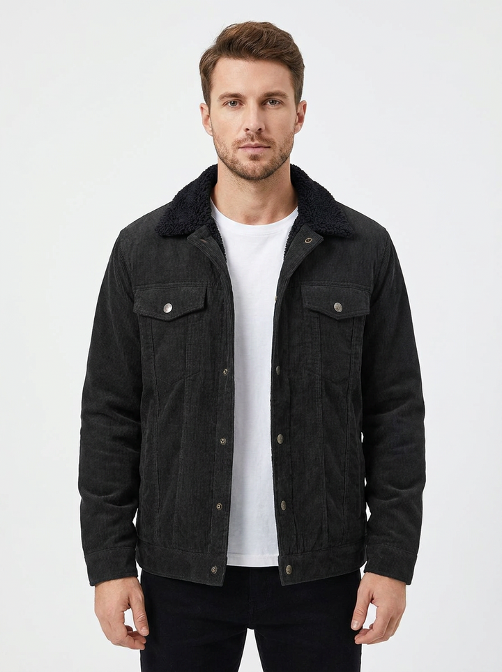 Men's Corduroy Jacket Sherpa-Lined Button-Front Trucker Coat