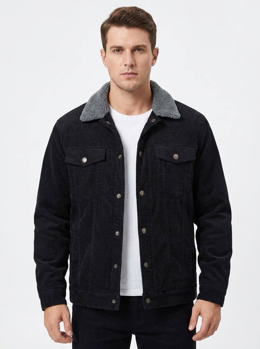 Men's Corduroy Jacket Sherpa-Lined Button-Front Trucker Coat
