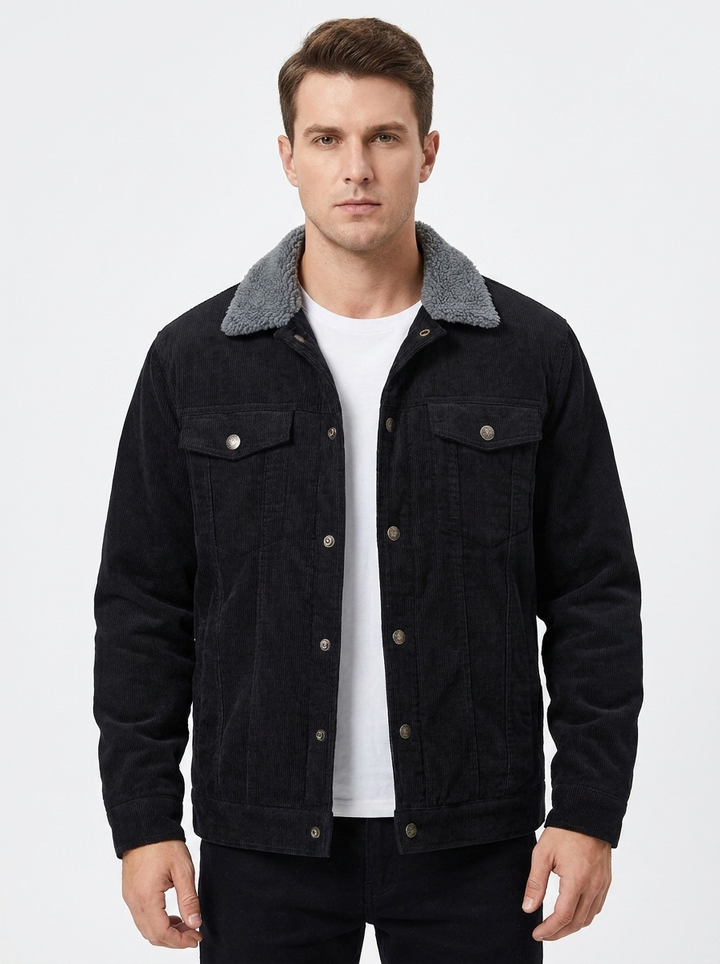 Men's Corduroy Jacket Sherpa-Lined Button-Front Trucker Coat