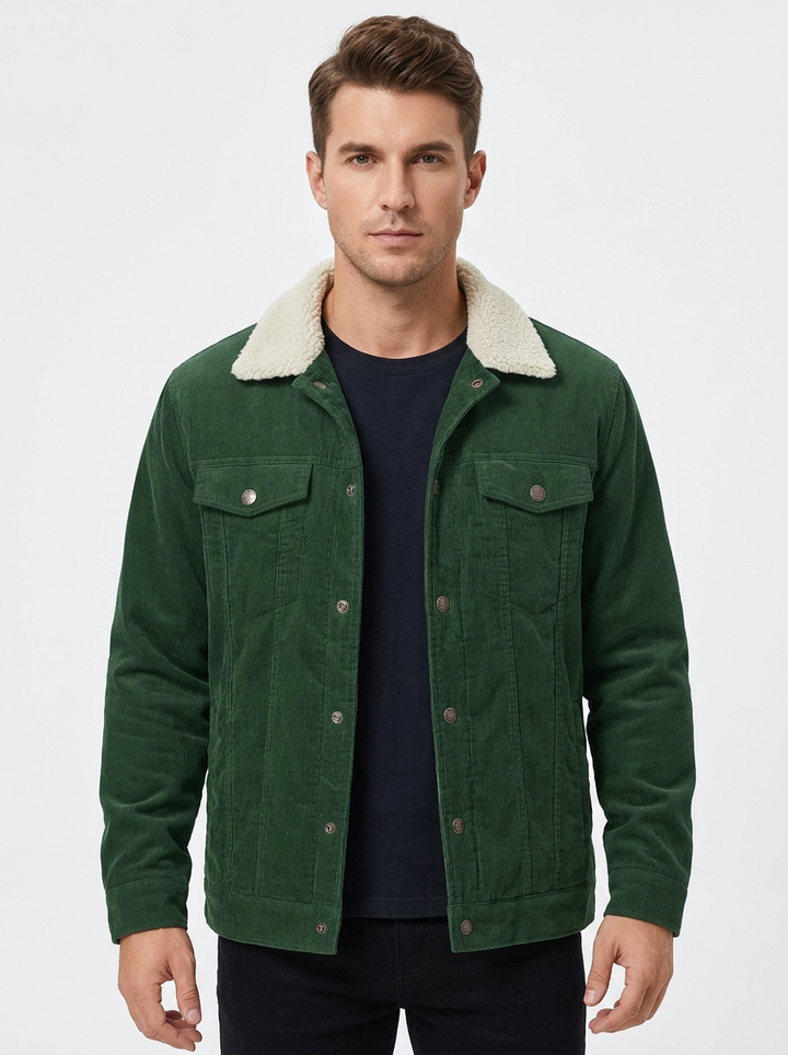 Men's Corduroy Jacket Sherpa-Lined Button-Front Trucker Coat