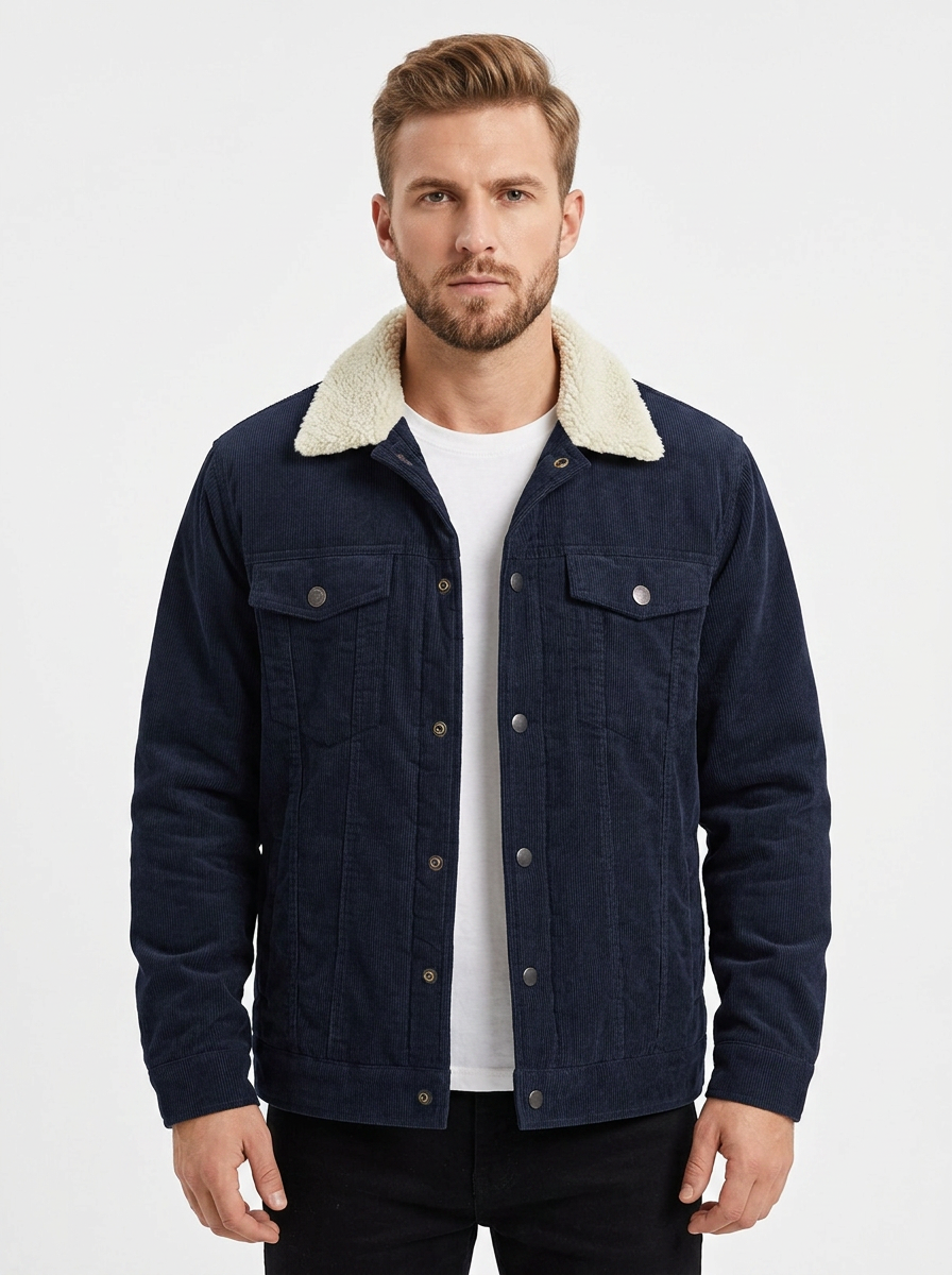 Men's Corduroy Jacket Sherpa-Lined Button-Front Trucker Coat