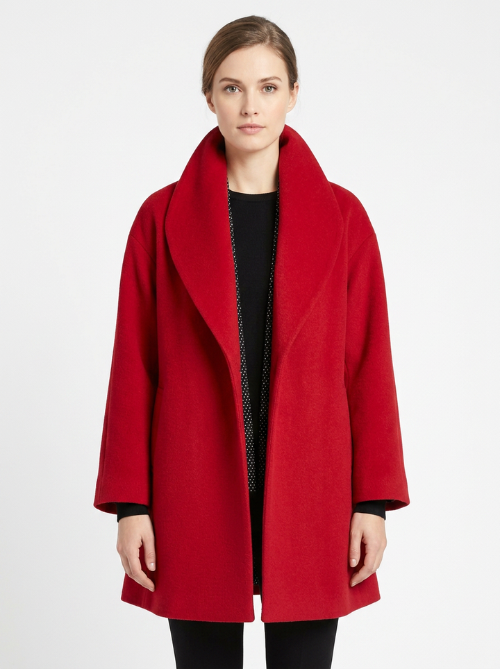 Women's Wool Blend Coat Oversized Collar Open-Front Midi Jacket