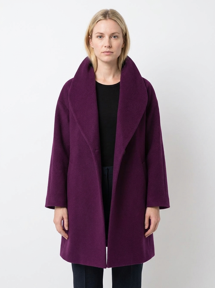 Women's Wool Blend Coat Oversized Collar Open-Front Midi Jacket